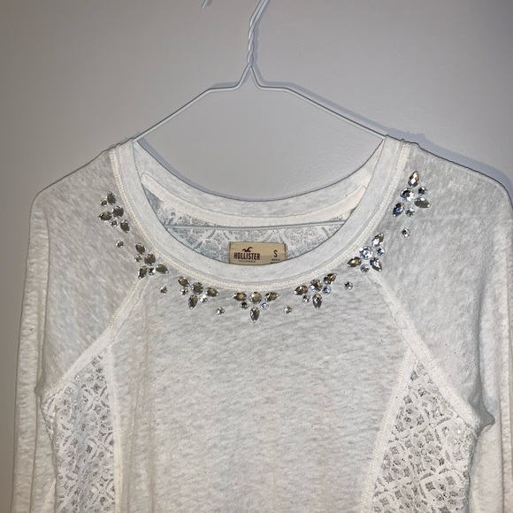 White Long Sleeve Embellished Lace Top - Picture 2 of 6